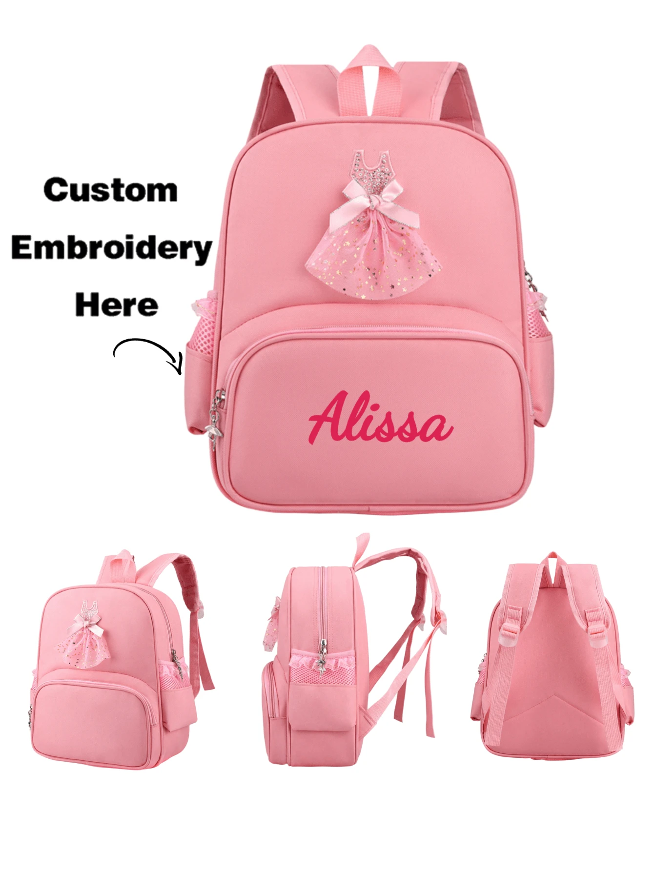 1 pieza Mochila multifuncional de gran capacidad con bordado personalizado, falda estilo vestido lindo, adecuada para niñas, estudiantes de primaria y secundaria, para baile latino, viajes al aire libre, fiestas, uso diario, y como regalo exclusivo de días festivos para familia y amigos