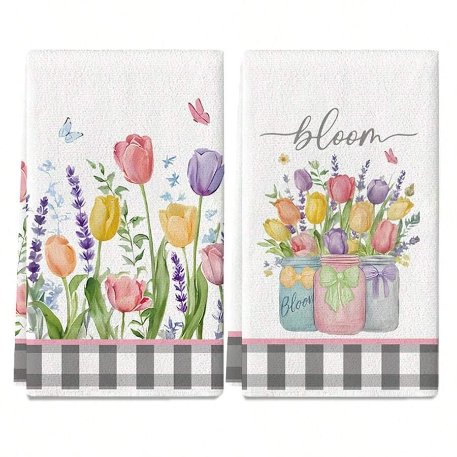 2 pièces Serviettes en microfibre super absorbantes à imprimé floral coloré, Chiffon à vaisselle, Chiffons de nettoyage, Accessoires de cuisine, Cadeaux de pendaison de crémaillère, Cadeaux d'anniversaire, Cadeaux pour amis, Produits de base pour la maison