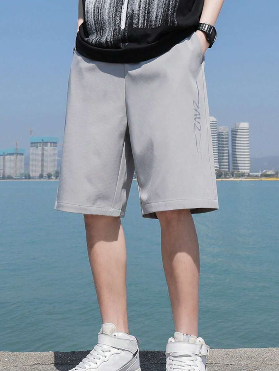 1st Heren Brief Print Trekkoord Taille Shorts, Losse Pasvorm Lichtgewicht Ademend Voor Buiten Hardlopen, Hiken, Reizen, Casual Kleding