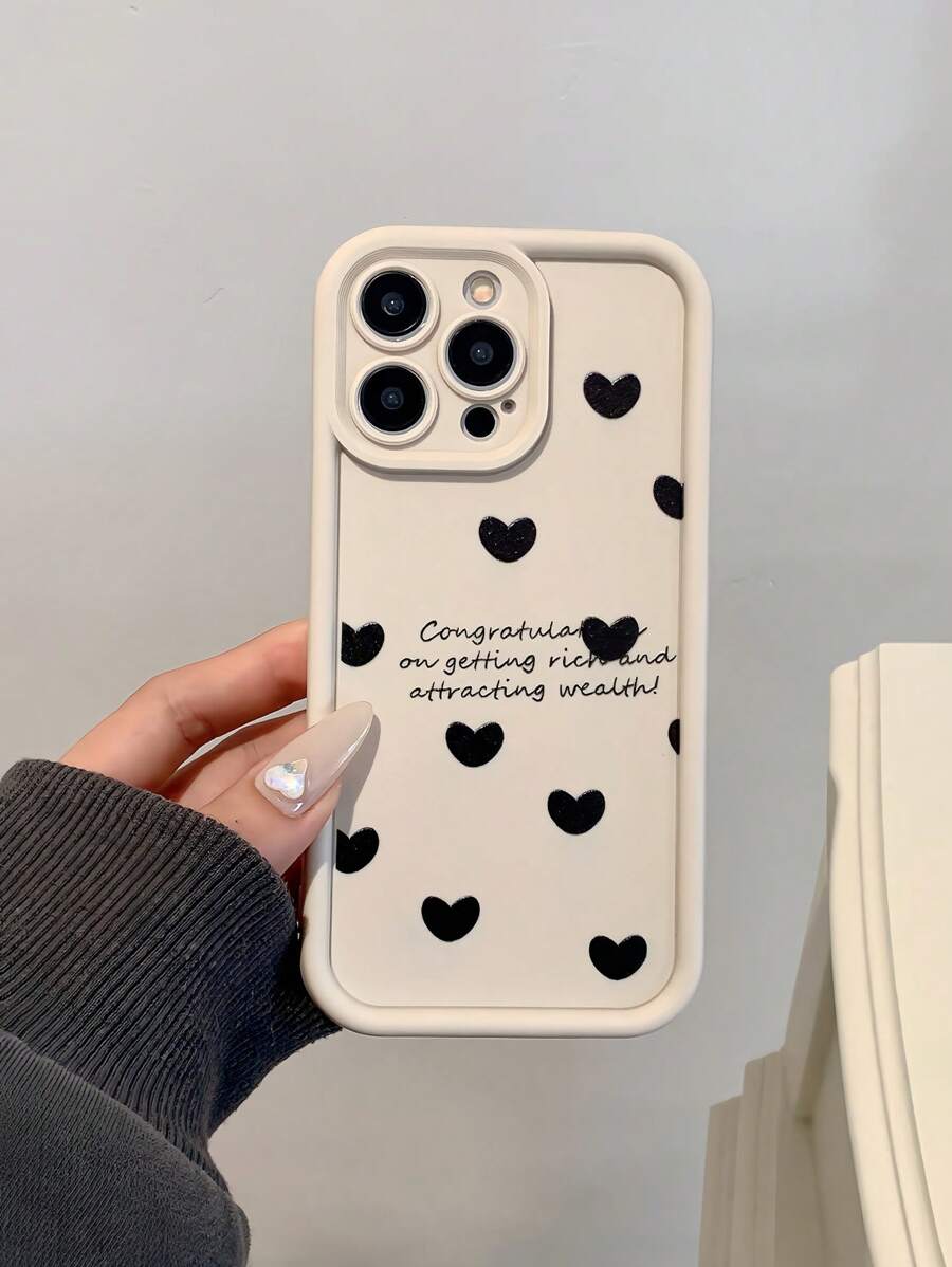 Minimalistische mode Full Screen Hart & Letter Design Schokbestendige telefoonhoes, compatibel met iPhone 16 Pro Max/11/12/13/14 Plus/15 Pro/XR/XS