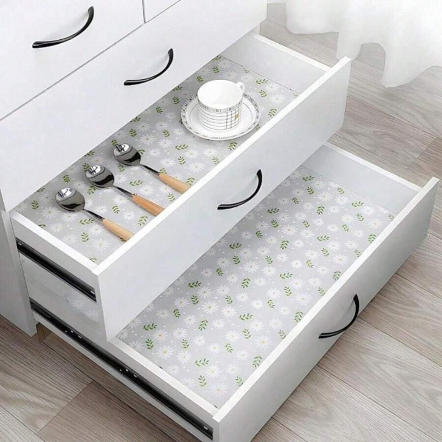 1pc Daisy Printed Drawer Moisture-Proof Mat For Kitchen Cabinet, Table, Multi-Size Cuttable EVA Material, Easy To Clean, Non-Slip Waterproof Oil-Proof Dust-Proof Household Liner Paper, Suitable For Refrigerator, Kitchen Shelf, Food Storage Room, Desk, Cabinet, Shoe Cabinet, Wardrobe, Tabletop For School,Office,Household,Travel