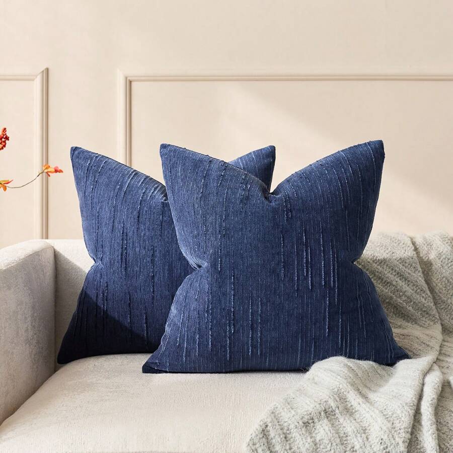 1 Piece Blue (Insert Not Included)Vintage Striped Throw Pillow Covers, 100% Polyester Woven Zippered Cushion Cases, Machine Washable, Geometric Patterned Decorative Pillowcases For Sofa, Bed, Dining, Home Office