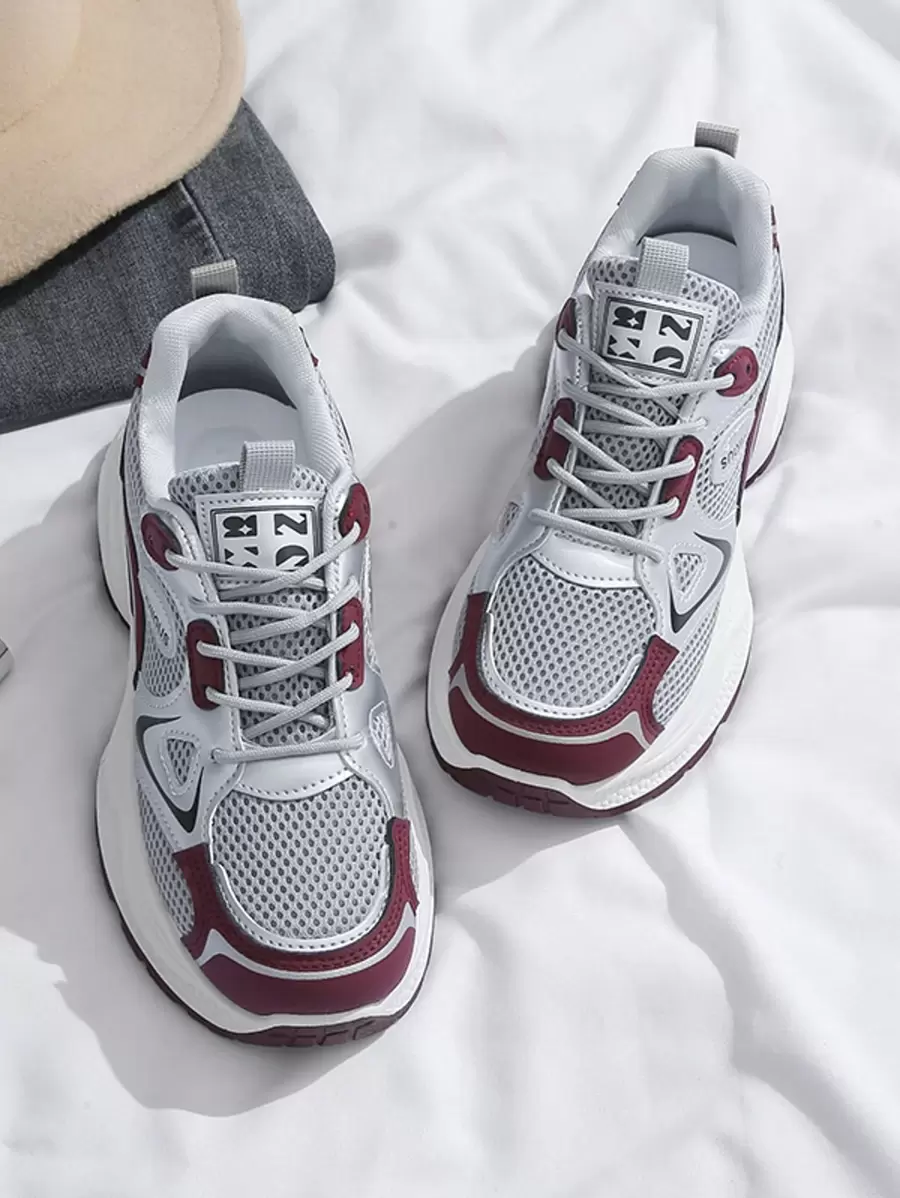Sportschuhe für Frauen mit dicker Sohle und Plateau, im Ins-Stil, schlankend, rutschfest, leicht, atmungsaktives Mesh, Lässig Laufschuhe, für Frühling/Herbst