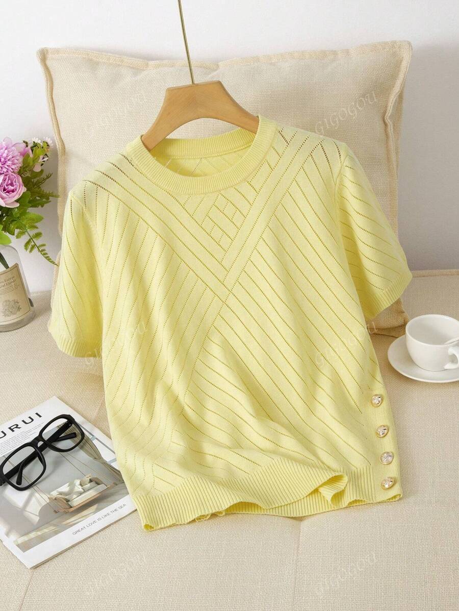GIGOGOU T-shirt tricoté mode printemps-été pour femmes, t-shirt décontracté basique à manches courtes pour femmes