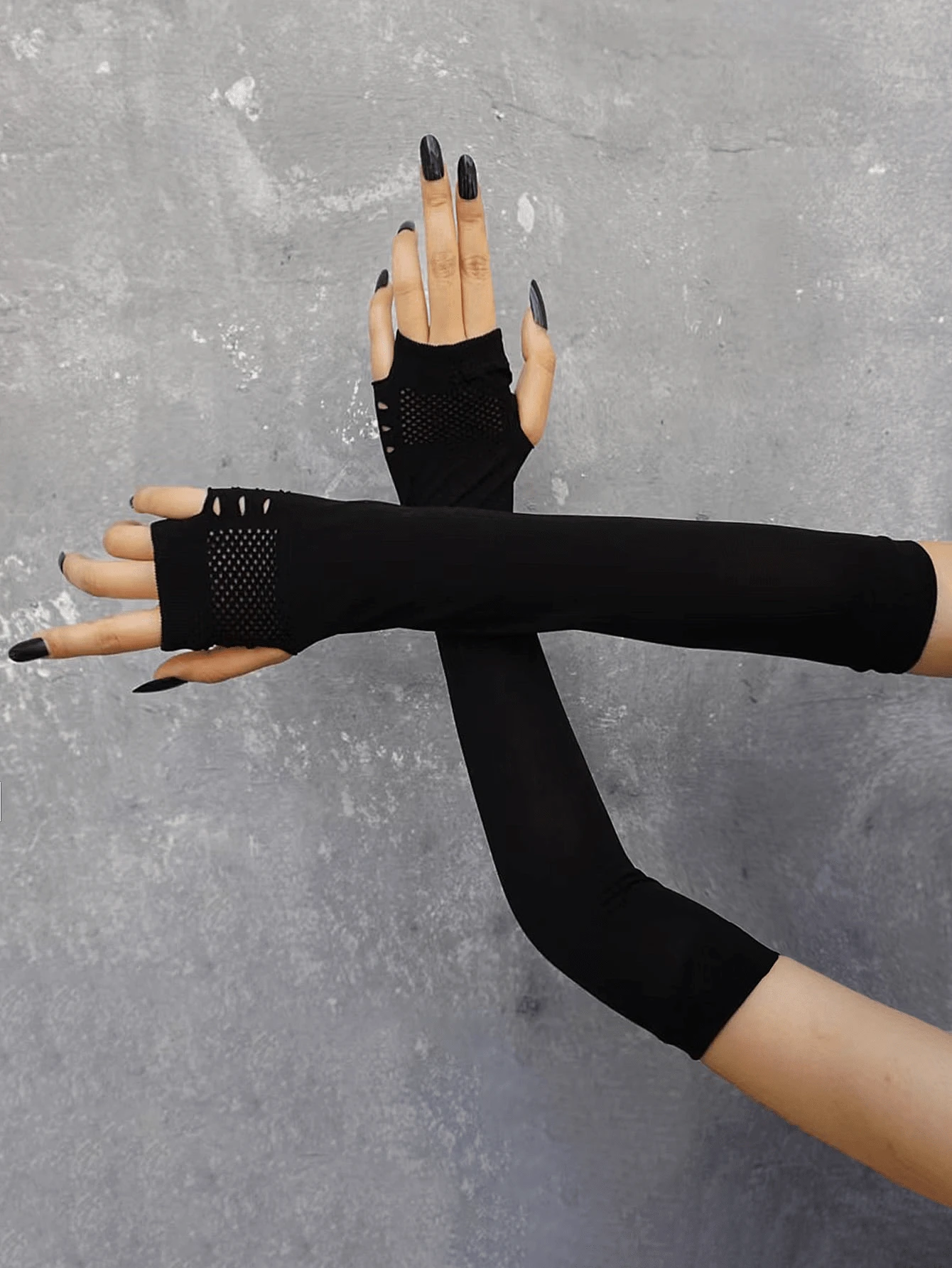 1 Pair Over-Elbow Hollow Mesh Gloves, Minimalist & Fashionable, Suitable For Summer