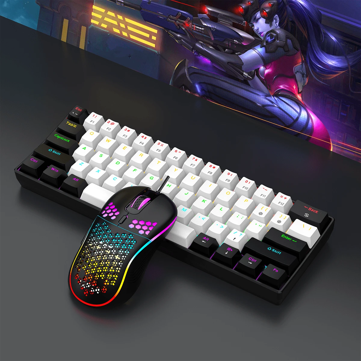 60% Gaming Keyboard And Mouse Set, Transparent Numpad, 61 Key Mini RGB Mechanical Keyboard, Detachable TYPE-C Cable, Suitable For PC/ Gamers, Typists, Travel, Business Travel