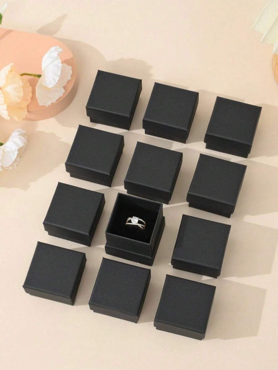 6pcs Jewelry Ring Storage Box With Rhinestone Decor, Minimalist & Stylish