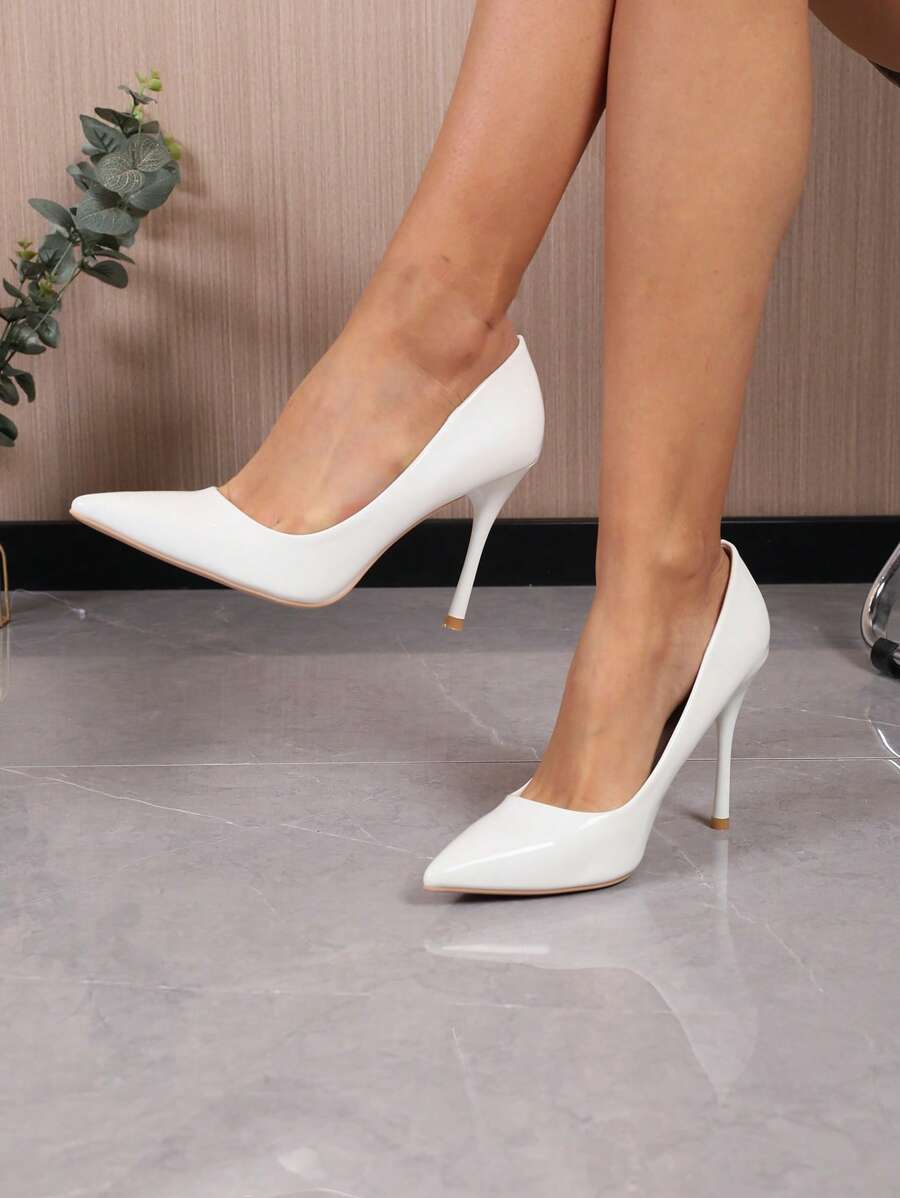 Bombas de tacón alto de punta puntiaguda de recubierto para mujer de talla grande, con tacón delgado para fiesta, altura del tacón de 10 cm, diseño clásico de moda