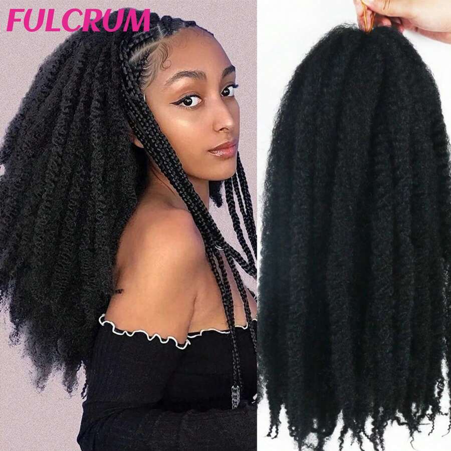 FULCRUM 10/16/18/24/30 pouces Extensions de cheveux Marley Twist Afro Crochet Boucle Kinky Synthétiques Noirs pour Femmes
