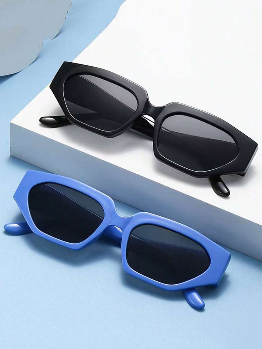 2 Pcs Polygonal Sexy Women Sunglasses Facial Slimming Photography Prop Sunglasses, Exaggerated Hip Hop Style UV Protection