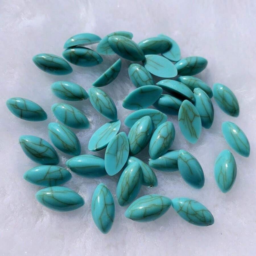 50 piezas de Piedras de resina de turquesa de forma de hoja y ojo de caballo de 7*15 mm con Rhinestones vintage para vestidos de boda