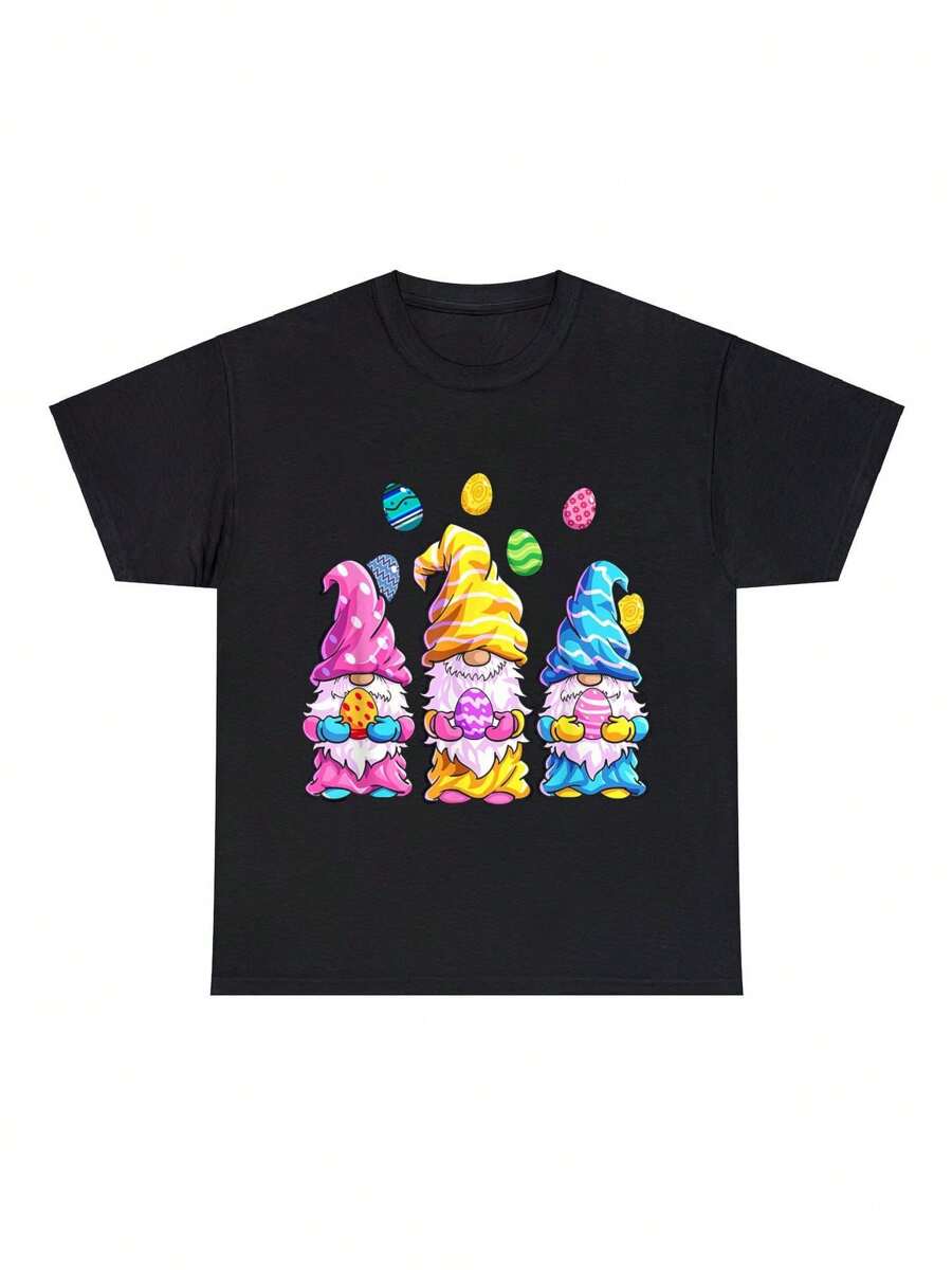 Gnome Easter Shirt Women Easter Outfit Easter Girls T-ShirtPrint Crew Neck Casual T-Shirt Short Sleeve Sports Top, Smart Casual/Street Style Women's Clothing