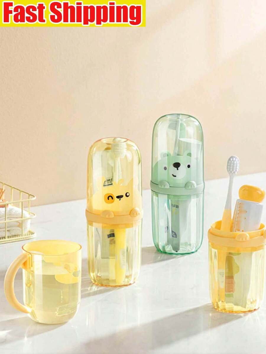1PC Portable Toothbrush Cup (With Bracket And Mouthwash Cup), Travel Toothbrush Storage Set, Transparent Bathroom Cup, Portable Mouthwash Cup, Household Plastic Toothbrush Cup, Bathroom Accessories, Wash Cup, Toothbrush Cup Home Bathroom Decor Fall Decor Back To School