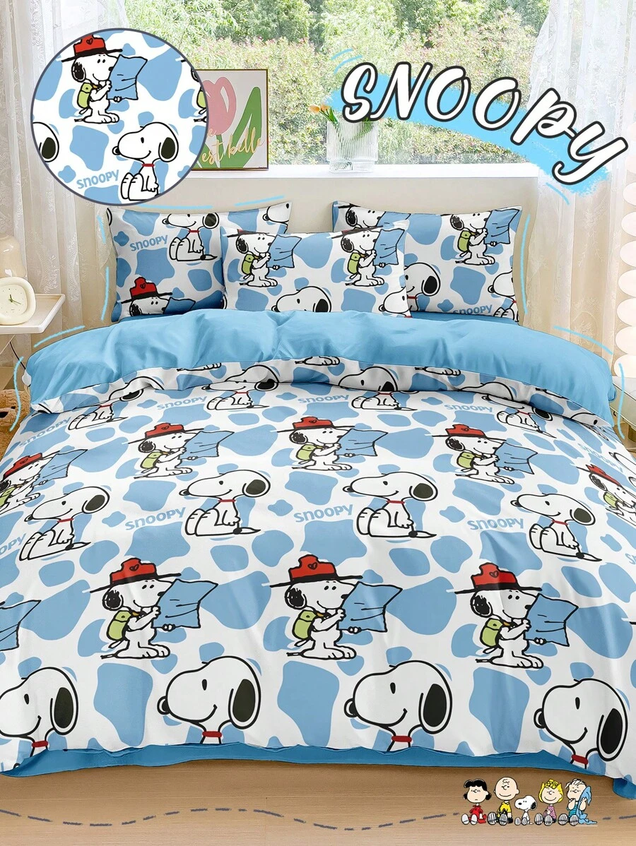 SNOOPY 2/3pcs Snoopy Duvet Cover Set, Snoopy Bedding, Cozy And Anti-Pilling Bedding Set, Soft And Breathable Bedding, Cartoon Style Comforter Cover Set, Fits For Twin Full King Queen All Size Beds, Suitable For All Seasons, Chic Lovely Decorative Comforter Cover Set For Bedroom Dorm, Machine Washable, Back To School Season