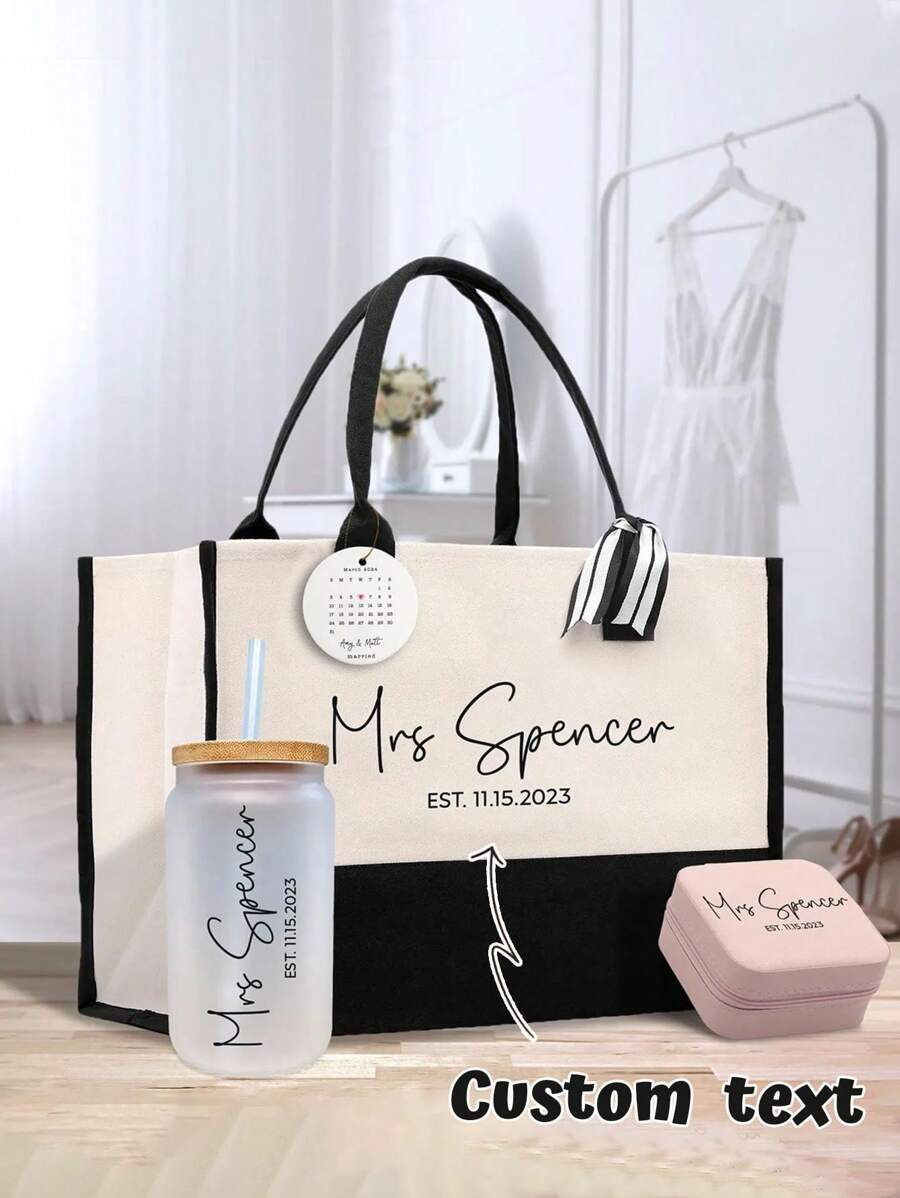 Personalized Lady Surname Estimate Year Tote Bag, Wedding Party Bridal Gift, Honeymoon Present, Customize Bridesmaid Gift, Portable, Multifunction, Versatile, Large Capacity, Lightweight, Functional, Practical, All-Purpose, Colorful, Cute, Adorable, Kawaii, Y2K, Vacay Vibes/Vacation, Leisure, Commuting, Business Casual, Travel Bag, Tote Bag Large, Girlfriend, Boyfriend, Family, Friends, For Outdoors/Outings/Travel/Hiking/Stadium/Sports/Climbing, For Business/Commute/Work/Office, Vacation,School Supplies,Back To School,School Gift,For Office,For School,For Classroom,For Teacher Gifts,For University,For Colleague,For Dorm Rooms,For Teacher,For Boys And Girls,For Teenagers,Junior High School Students,Middle School Students,High School Senior High School Students,College Students,University Students,Freshman,Sophomore,Underclassmen