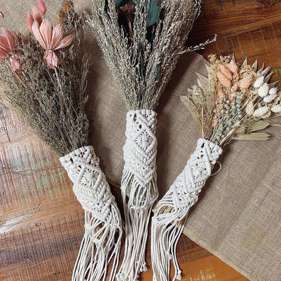 1pc Hand Woven Floral Lace Tied Decor Macrame Bohemian Style Wedding Flower Bouquet Decorative Ribbons & Bows Gifts Birthday Graduation