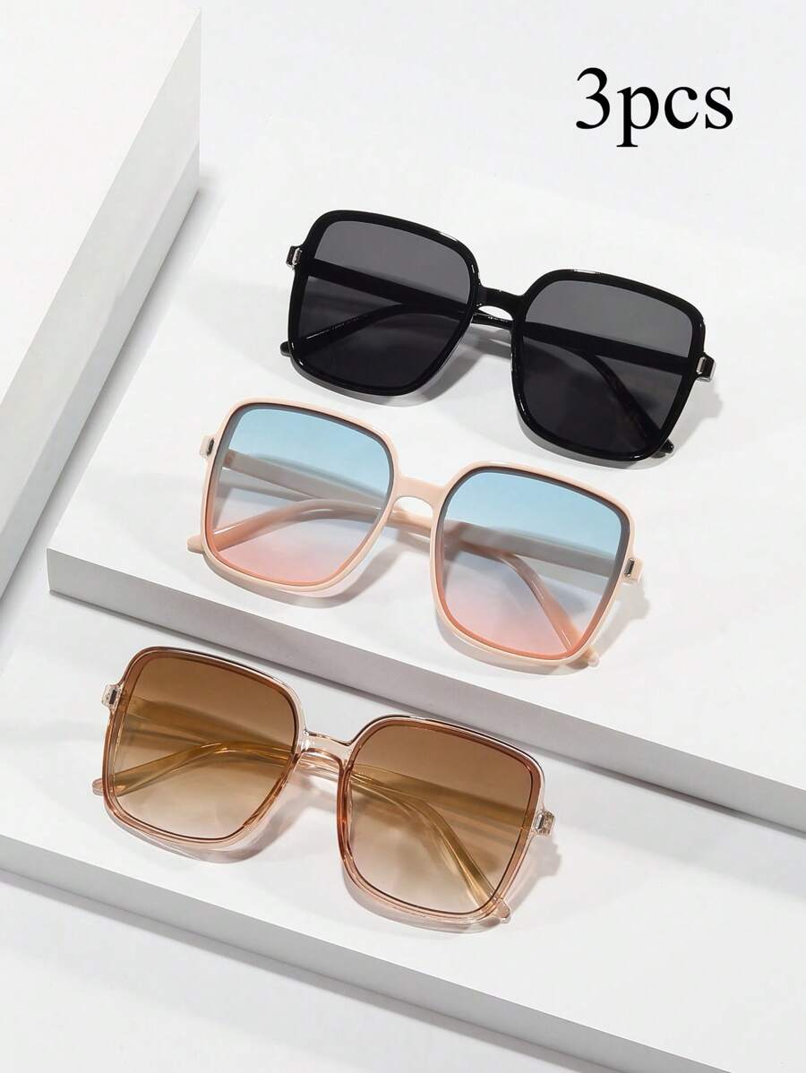3pcs Solid Retro Square Glasses, Fashion Everyday Wear