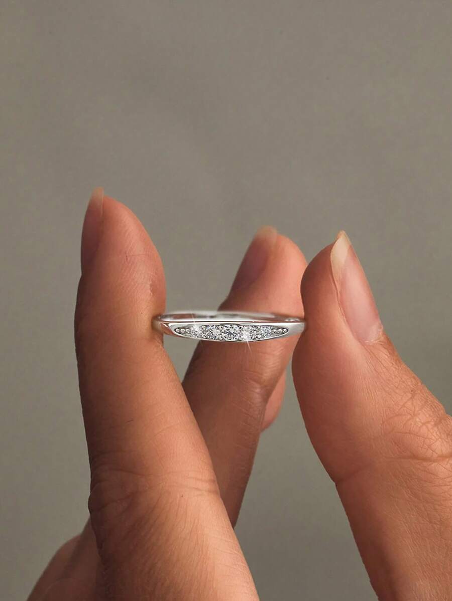 1pc 925 Sterling Silver Diamond Studded Ring For Women Fine Ladies Jewelery Gift Women Dating Wear