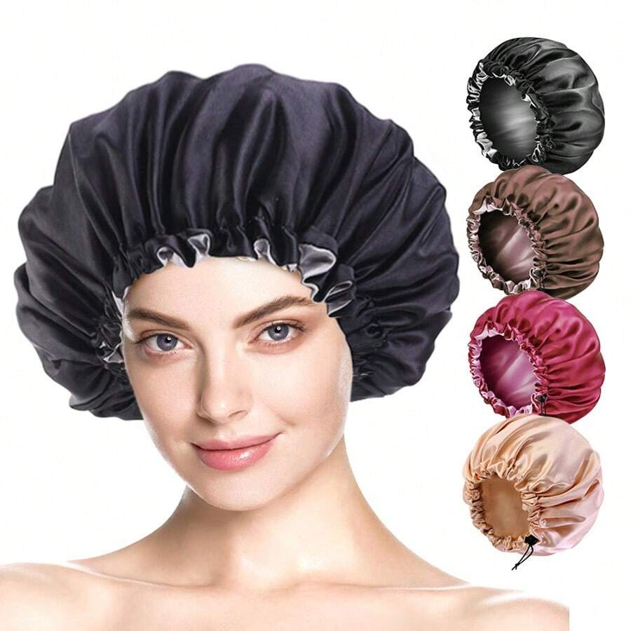 1pc Double Layer Soft Adjustable Shower Cap, Reusable Hair Care Head Wrap For Women Home Bathroom Decor Summer Back To School