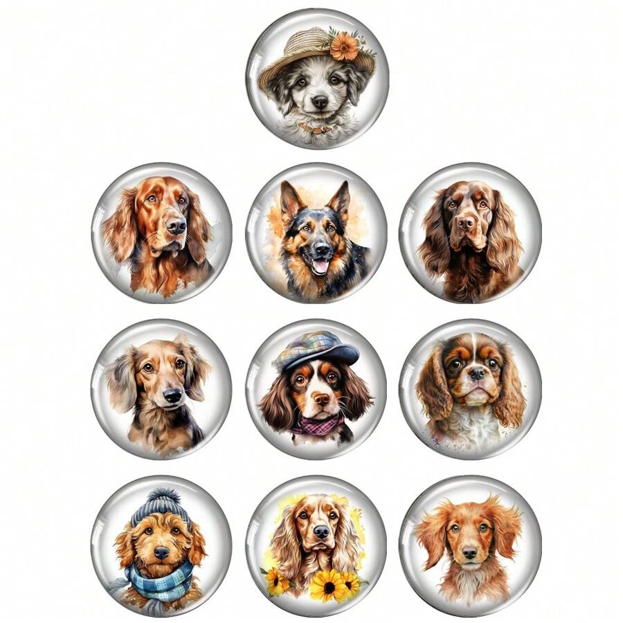 10pcs 20mm/25mm Watercolor Painting Lovely Dog 10pcs Mixed Round Photo Glass Cabochon Demo Flat Back Making Findings