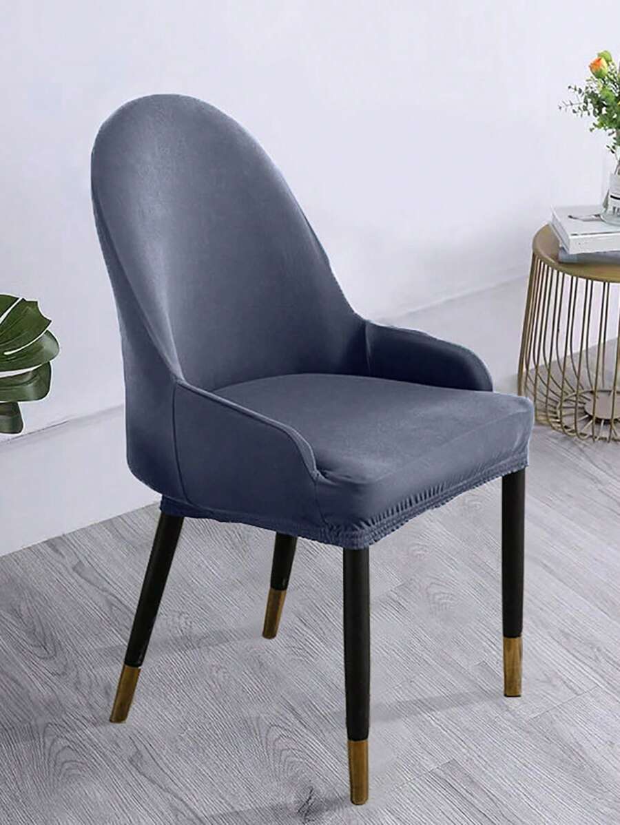 1/4/6 pièces Housses de chaise de maison/chambre à coucher/salle à manger de couleur unie, de conception simple