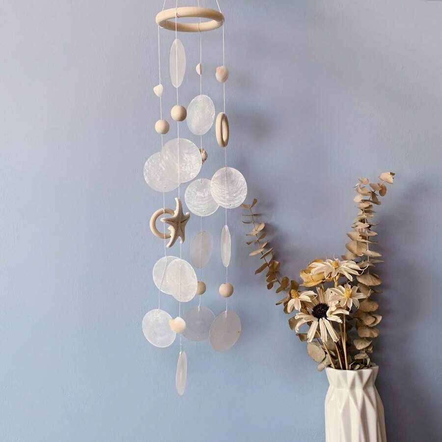 1pc Starfish Shell DIY Wind Chime Exquisite Wooden Moon Shell Wind Chime Home Window Sill Entrance Decoration Pendant Room Decors Garden Decor Wedding Decor Home Decors