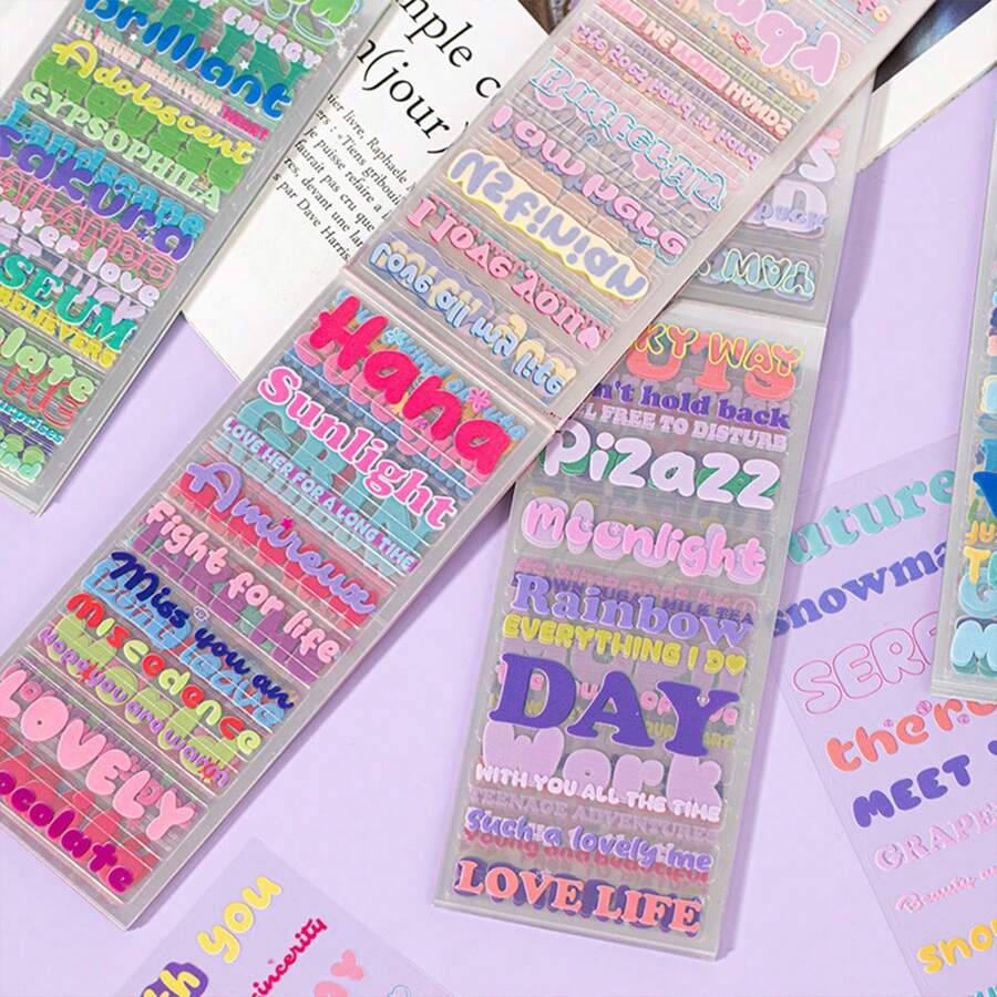 45 Sheets English Pet Sticker Book, Star-Themed Scrapbook, Journal, Phone Case DIY Decorative Sticker Set