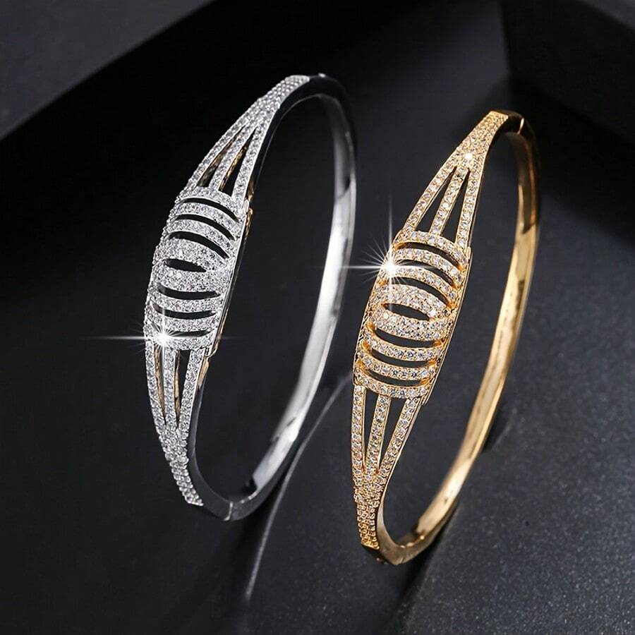 1pc Luxury Fashion Personalized Zirconia Stone Inlaid Bracelet, Elegant For Daily Wear And Dates