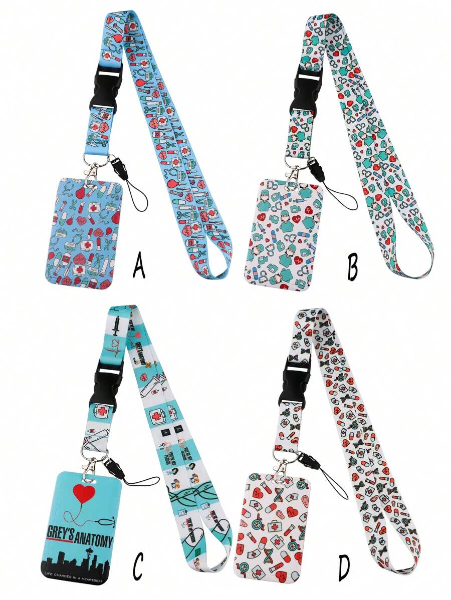 1pc ID Badge Holder Lanyard, Hard Card Case For Office Work Pass ID Card, Double-Sided Transparent Student/Doctor ID Card Holder With Keychain, Gift For Teachers, Doctors Car Accessories Bag Charm School Letter