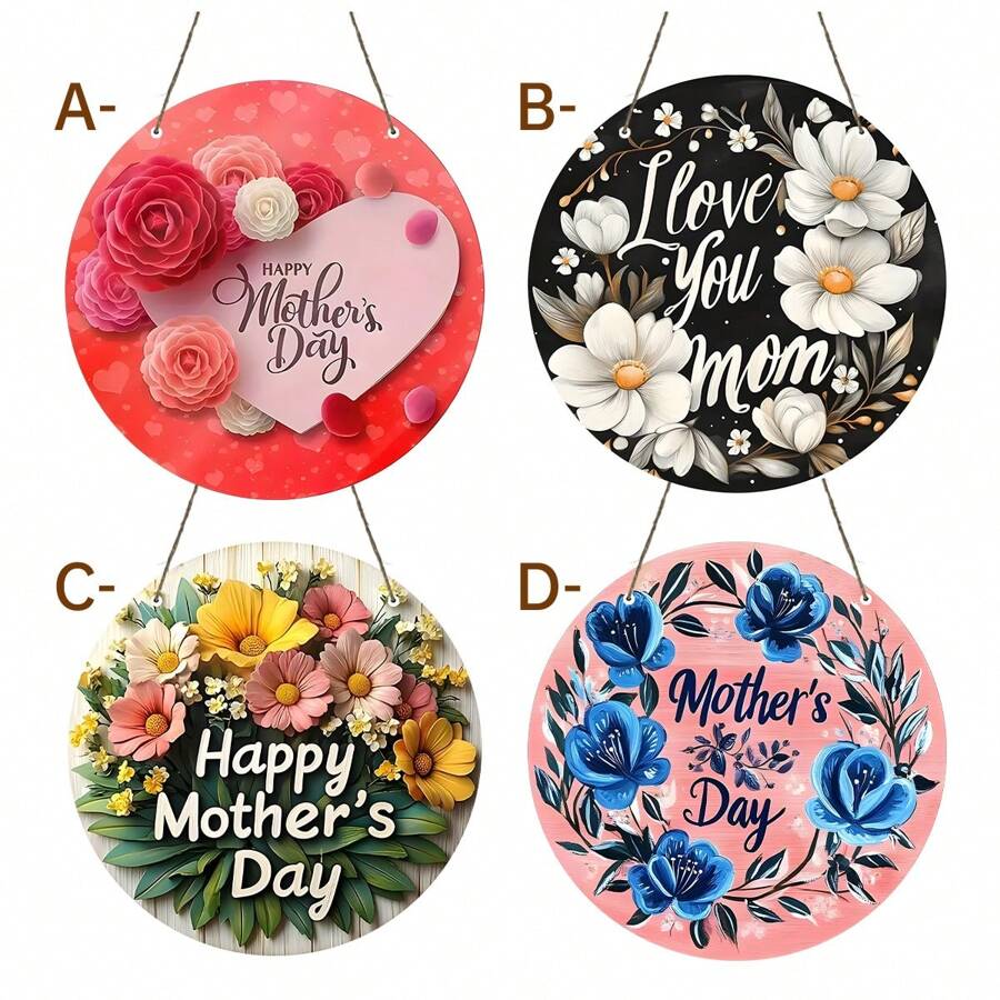 1 Señal de madera con diseño de corazón "Feliz Día de la Madre", patrón floral rojo, decoración rústica de pared para el hogar y el jardín, ideal para el Día de la Madre, cumpleaños y aniversarios, sin necesidad de electricidad