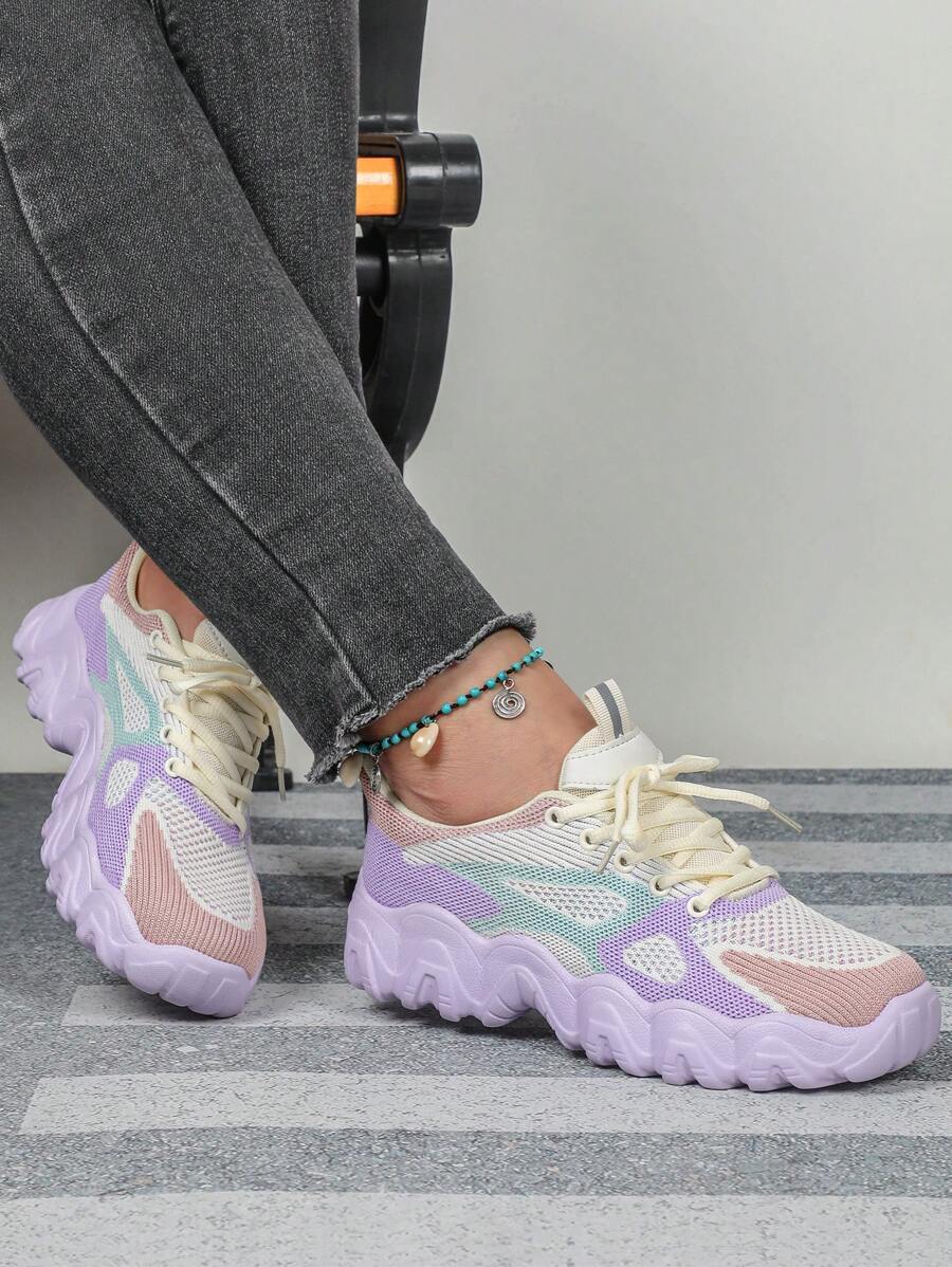 Breathable Dopamine Fashionable Outdoor Couples Road Running Shoes, Unisex Wide Fit, Sweet Elegant Colorful Purple, Stylish Lightweight Lace-Up Casual Sports Sneakers For Women, Comfortable & Non-Fatigued For Everyday Wear, Commute & School
