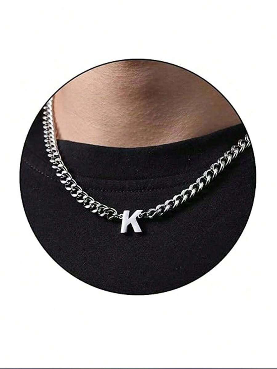 1pc Stainless Steel 26 Letter Fashion Pendant Necklace, Suitable For Daily Wear, Gift For Boyfriend/Girlfriend, Couples