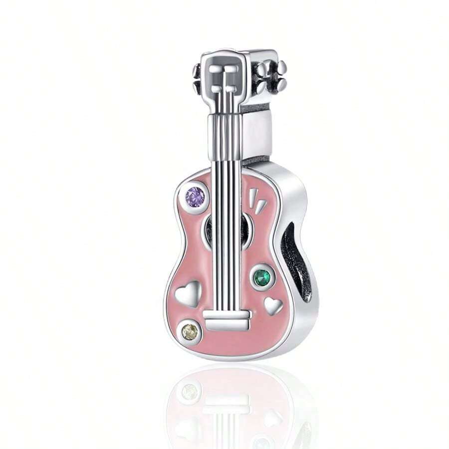 Easvnya 1pc Fashion Silver-Plated Guitar Charm, 3D Design Elegant & Chic, Suitable For Bracelet & Necklace Accessories, Perfect Jewelry Gift For Birthdays & Holidays