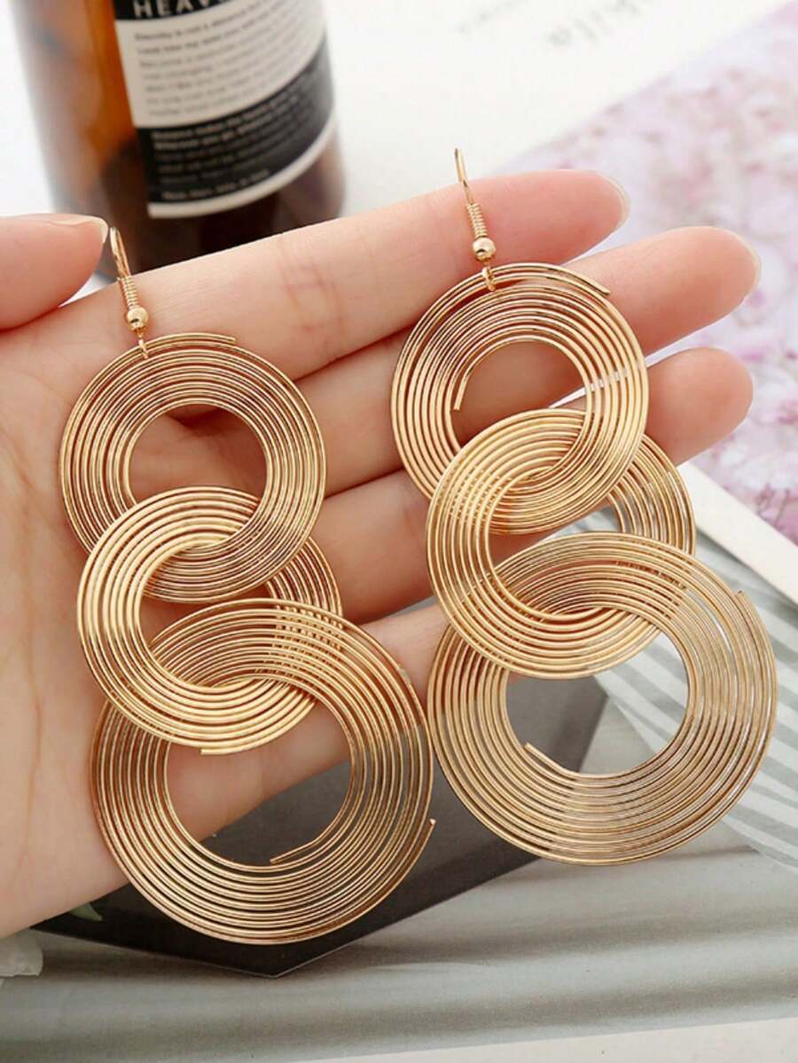 1 Pair Personalized Metal Multi-Layer Circle Hoop Earrings, Exaggerated Vintage Big Circle Long Dangle Earrings For Women