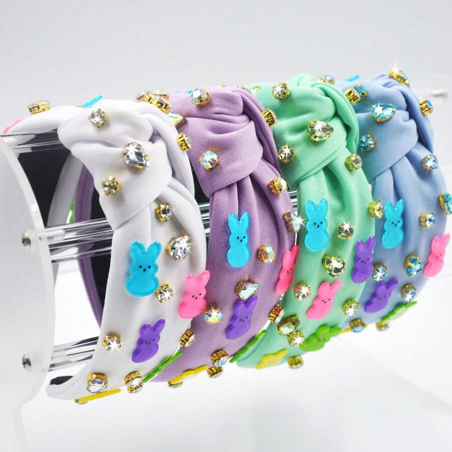 1pc Easter Women's Fabric Headband With Colorful Rabbit & Crystal Knot Decors, Suitable For Everyday Outings,Hairband,Hair Hoop