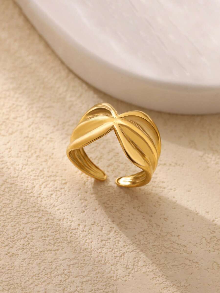 1 pieza Anillo de acero inoxidable con diseño de lazo para mujer, anillo dorado con lazo para uso diario, regalo de joyería