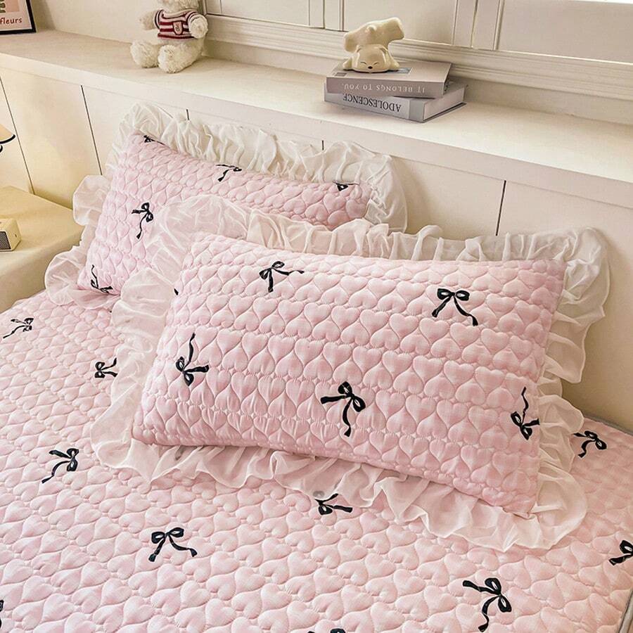 2 pezzi Federe per cuscino con motivo floreale, trapuntate, spesse, con bordi arricciati, lavabili in lavatrice, adatte per casa e dormitorio in tutte le stagioni