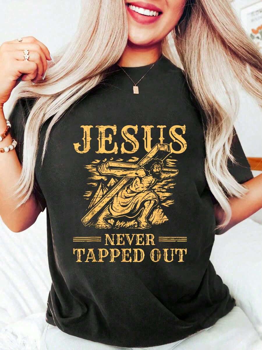 Easter Jesus Never Tapped Out Resurrection Sunday Rabbit T-Shirt Casual Printed Women T Shirt Cotton Summer Short Sleeve Graphic Tee Women Tops