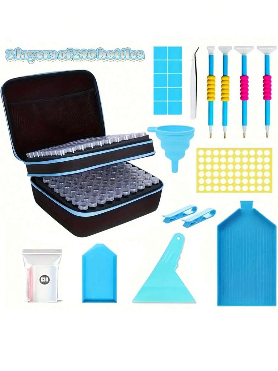 Suministros de arte de pintura de diamantes, color azul, 30/60/120/240 piezas, adecuado para principiantes. Incluye 1 botella de almacenamiento transparente sellada (10 ml), excelente para arte de mosaico y un regalo diario ideal para entusiastas de la pintura de diamantes
