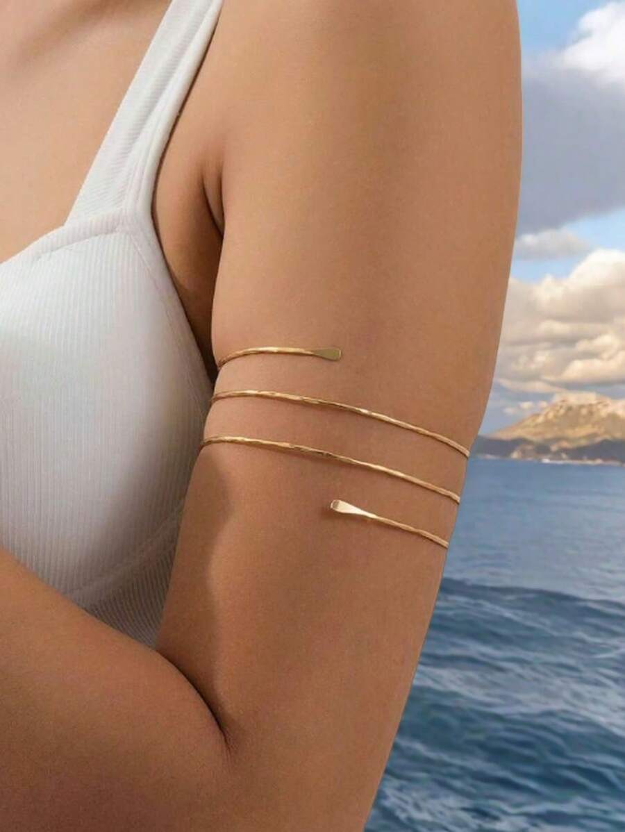 1 pieza Pulsera minimalista de metal multicapa y lineal para mujeres