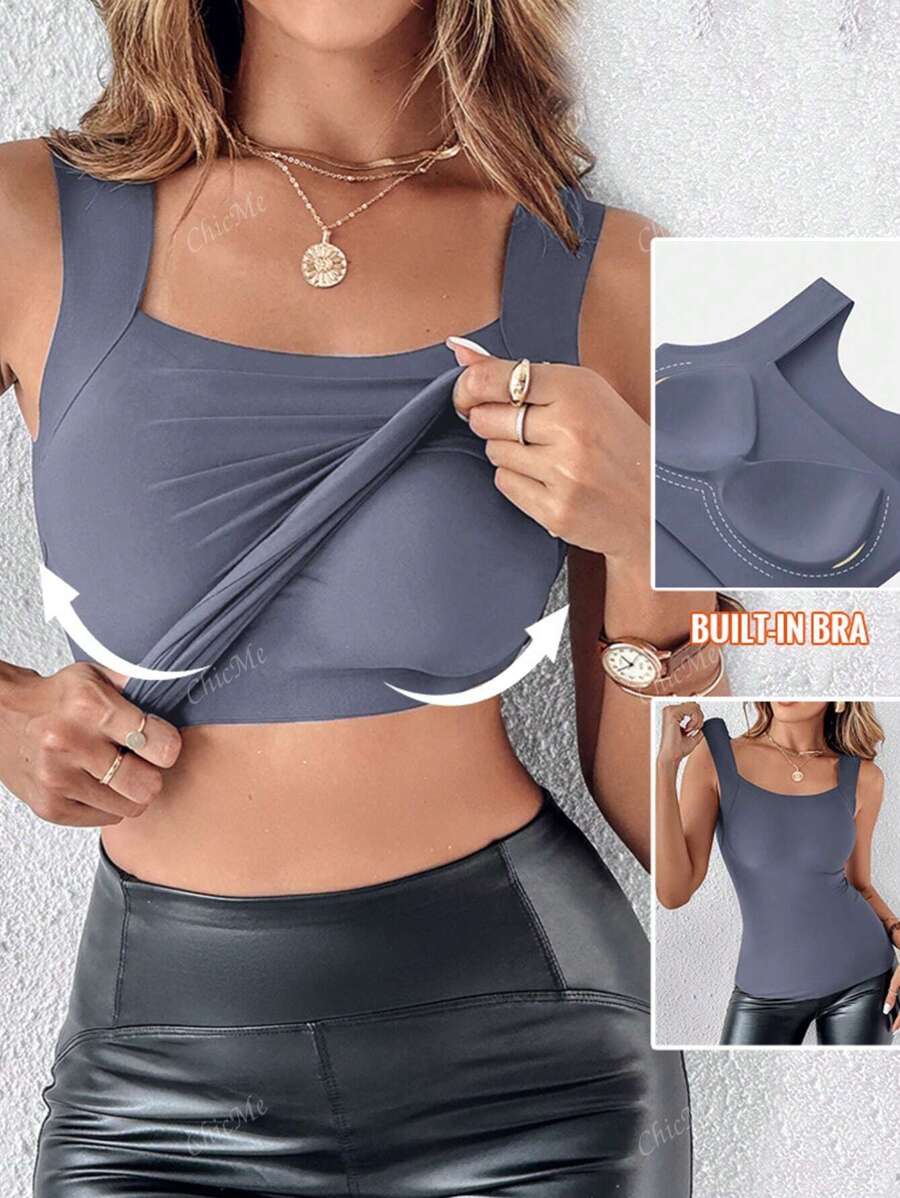 ChicMe ContourX U Neck Shapewear Built-In Bra Tank High Strechy Sleeveless Slim Fit Tops Camisole