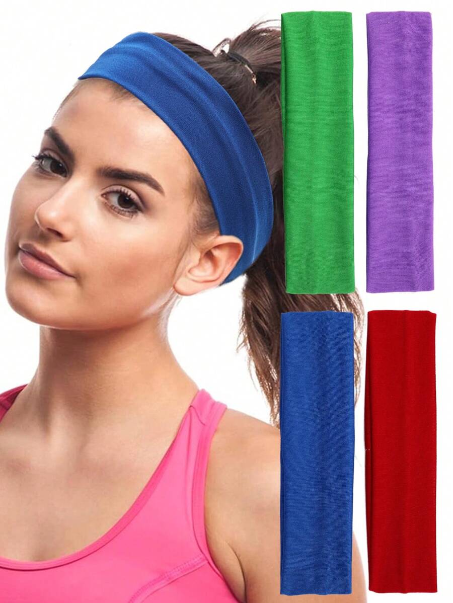 4PCS Unisex Verstelbare Elastische Sport Hoofdbanden, Zachte Absorberende Zweet Hoofdband Voor Yoga Hardlopen Fitness Workout, Casual Straatkleding, Alle Seizoenen