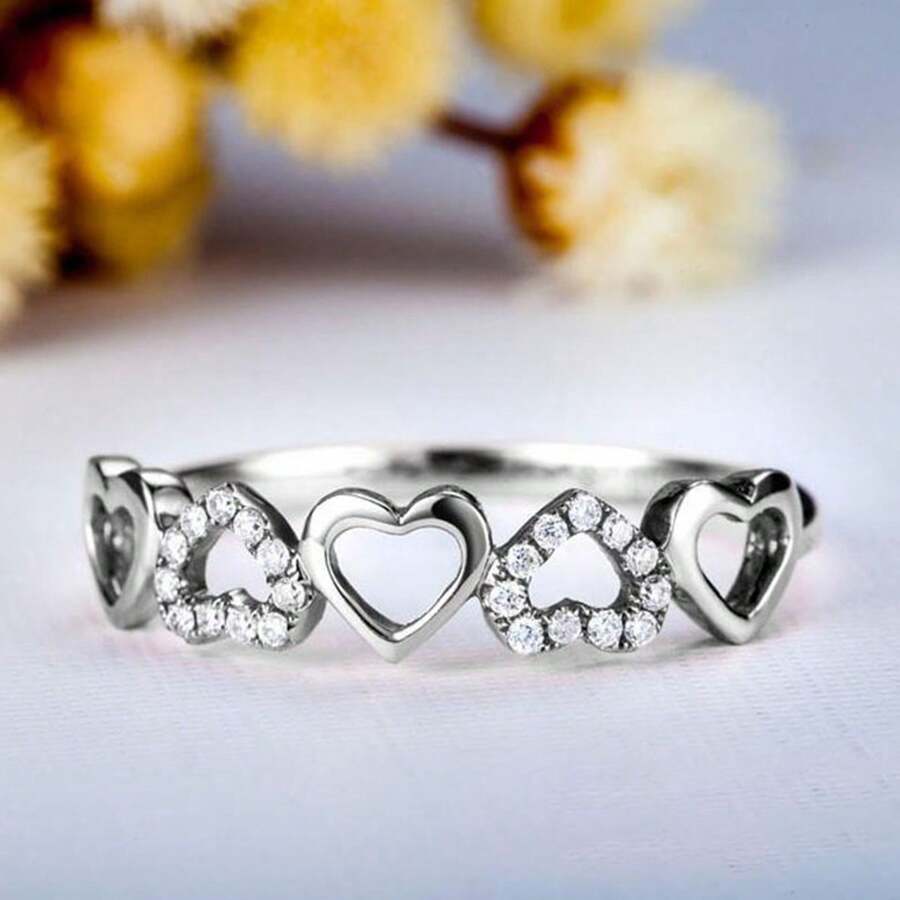 1 pièce Bague en argent sterling 925 avec design en forme de cœur et zircone synthétique. Bijou de qualité élégant à porter par les dames. Cadeau de fiançailles et de proposition