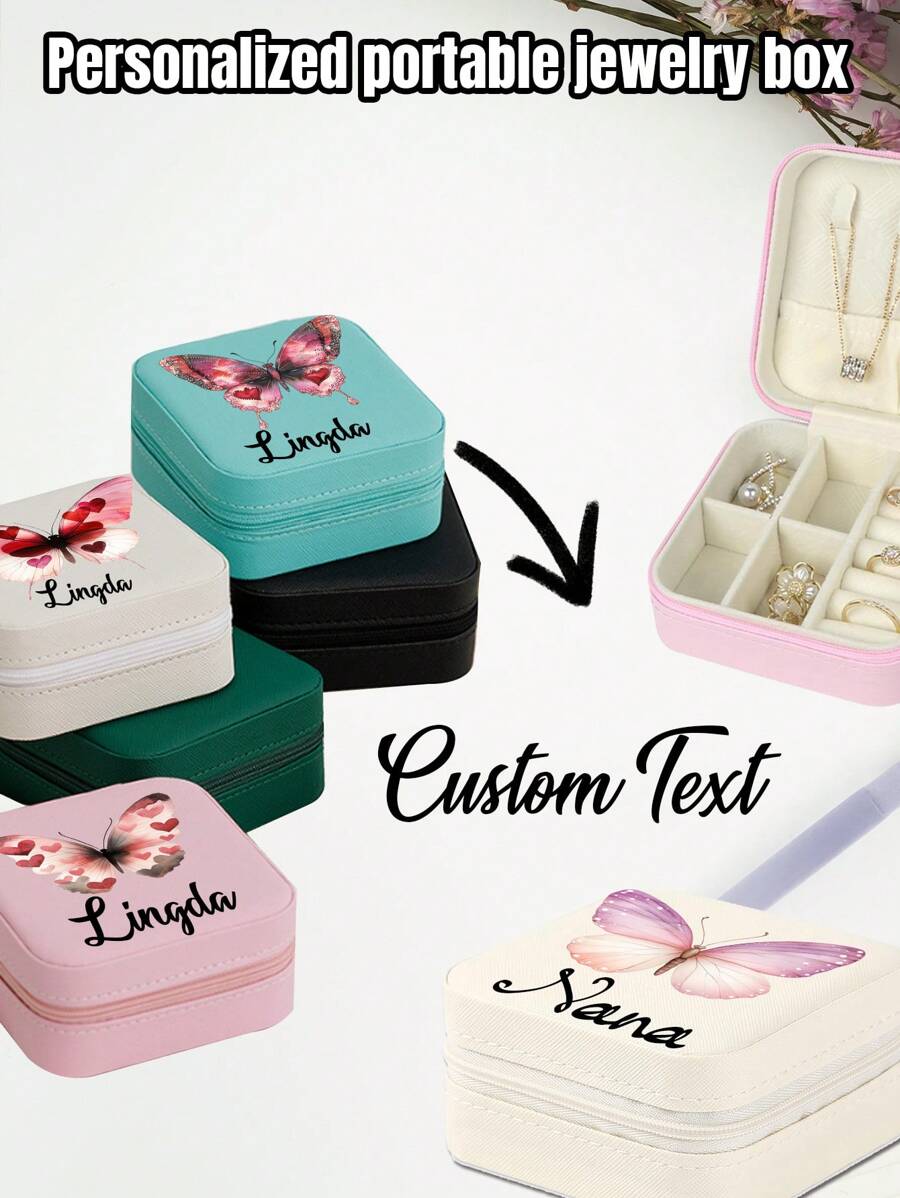 Personalized Jewelry Box Travel Jewelrys Case Small Jewelry Box Jewelry Organizer Storage Case Portable PU Leather Mini Jewelry Travel Case For Girls Women Earring, Necklace, Rings,Bracelets Butterfly Style Gifts Birthday Graduation