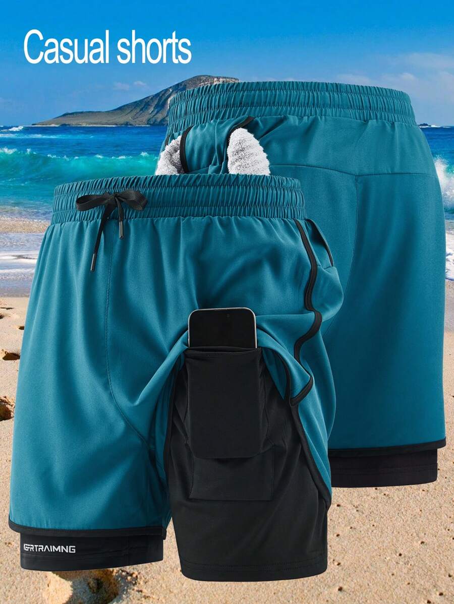 1 pièce Short de sport d'été pour hommes de couleur unie, pour la course, la plage et les activités de plein air