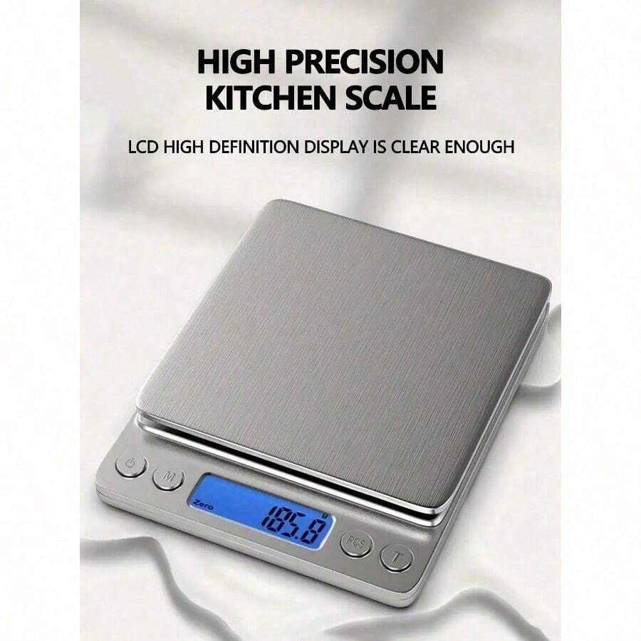 1 kleiner edelstahlener digitaler Küchenwaage, 3 kg multifunktionale Taschenwaage, Mini Lebensmittelwaage, hinterleuchtetes LCD-Display professionelle elektronische Schmuckwaage, Tara- und PC-Funktion, geeignet für Heim-Kochwaage, Reise, Lebensmittel, Küchenutensilien, Backwerkzeuge, Gewichtsmanagement, Edelstahl (ohne Batterien)