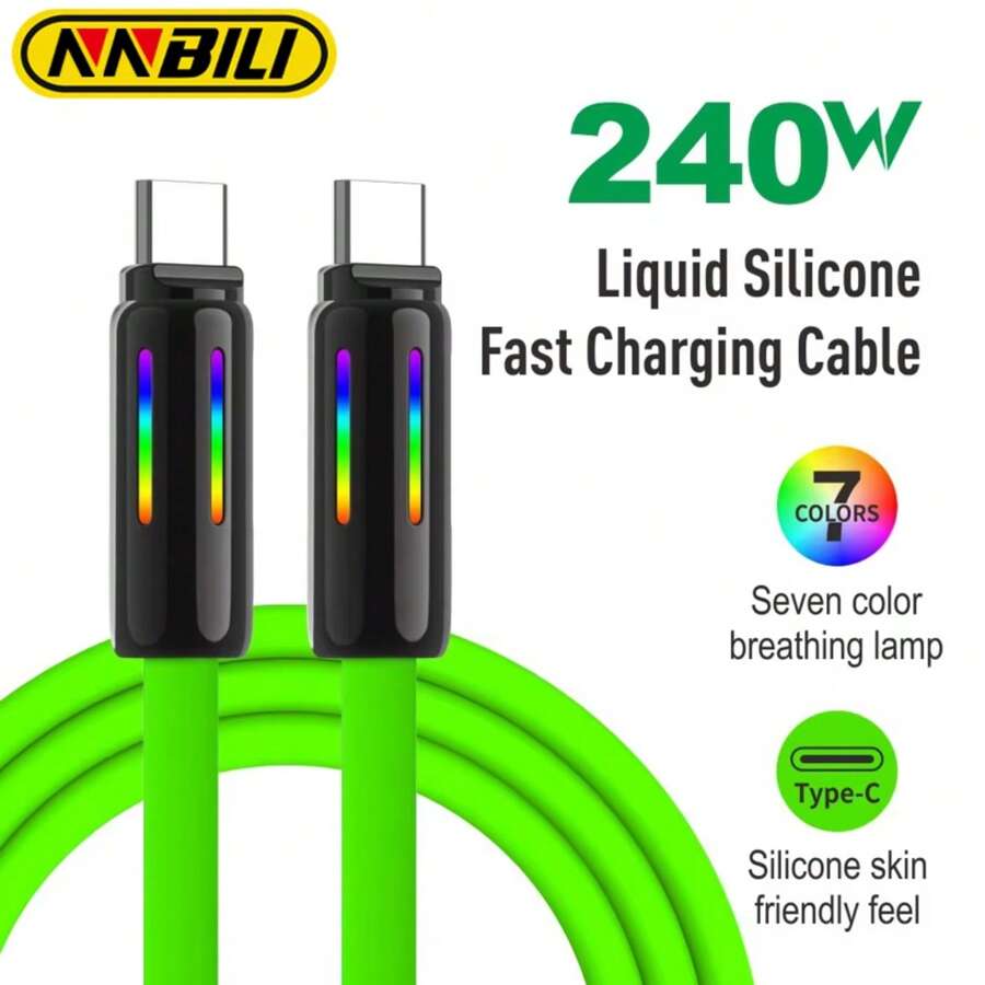 kamyuurs Kamyuurs With LED Light USB C To USB C Cable 240W (Compatible100w, 85w, 60w, 45w)Silicone C-C Charging Cable, Compatible With IPhone 15 16 Compatible With Huawei Compatible With Samsung Compatible With Xiaomi Series Fast Charging Seven Color Breathing Light(Attention: The Charging Light Interface Has A Light, Not A Seven Color Data Cable)