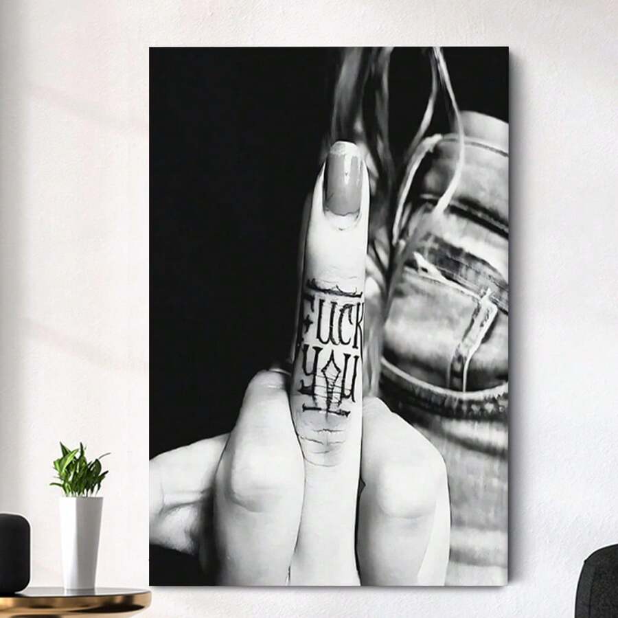 Framed Print, Middle Finger Poster, Black And White, Wall Art, Room Decor, Feminine Art, Gift High Quality Decorative Posters, Dorms, Gyms, Bars, Cafes, Arcades, Rooms Living Room Wall Decoration Paintings, Perfect Gift, Suitable For Spring