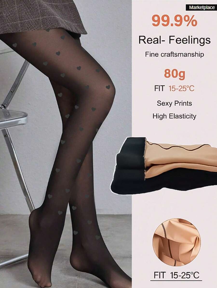 80g Spring, Summer And Autumn Black Transparent Love Print Black Silk Sexy Suitable For Outer Wear Large Elasticity European And American Large Size Crowd