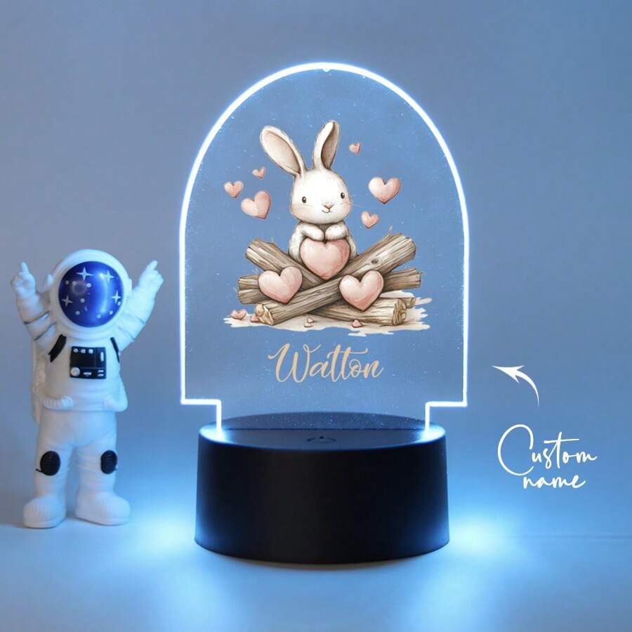1pc Custom Bedroom Decoration, Custom Easter Bunny Love Creative Style, Custom Light Plate, 3D Light Illusion LED Nightlight, Warm Light Birthday Gift Party Gift Table Lamp Nightlight, Custom Name Creative Light Plate, Custom Personalized Name Nightlight, Christmas Gift, Gift For Family And Friends, Creative Gift Christmas Gift, Custom Nightlight, Custom Party Decoration, Custom Lighting.